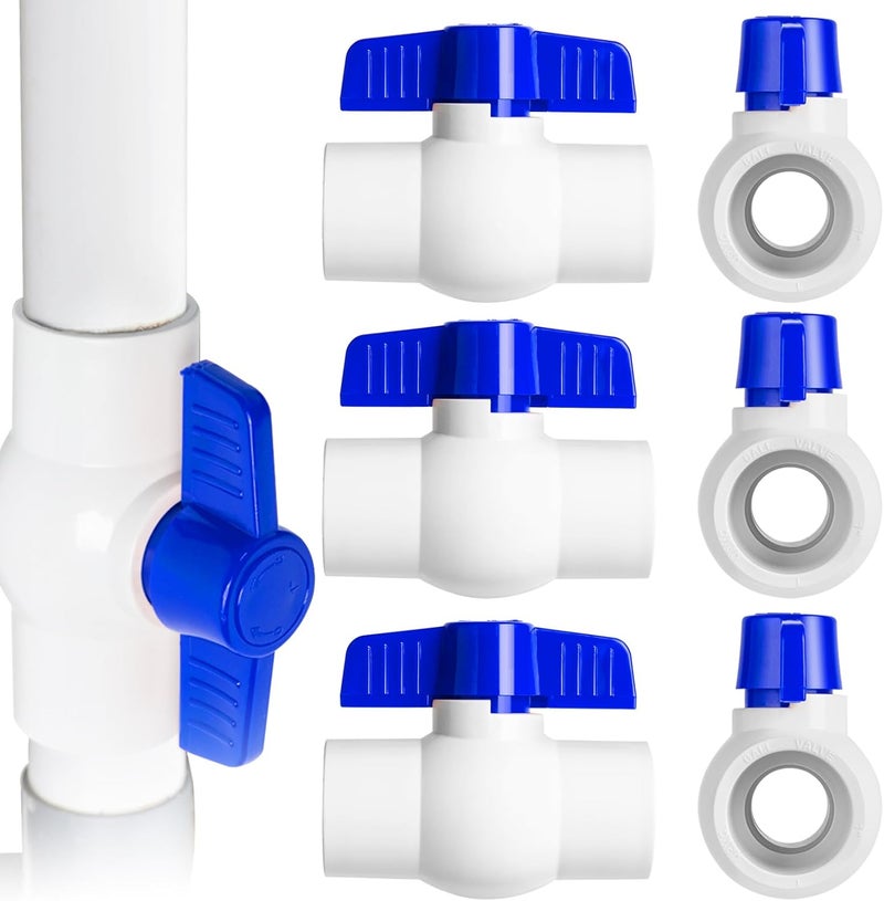 AODESTINY 6PCS 1" PVC Ball Valve, Shut-Off Ball Valves Socket with Easy Turn Blue T-Handles, Slip PVC Valve for Water Project, Swimming Pool, Sewage Pump, Sprinkler Lines, Outdoor Plumbing & Irrigation System - Image 1